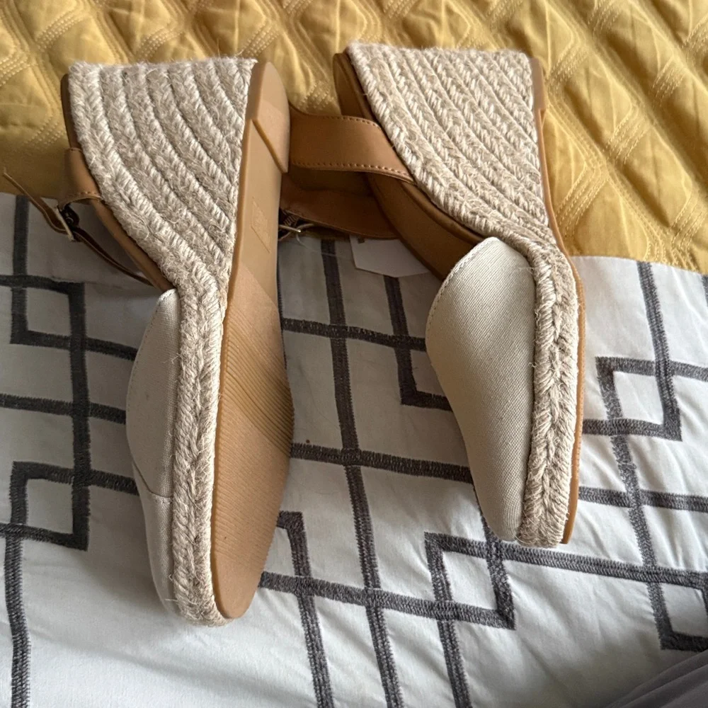 Time and Tru Cream Espadrille Wedge Sandals with Ankle Strap - Picture 2 of 3